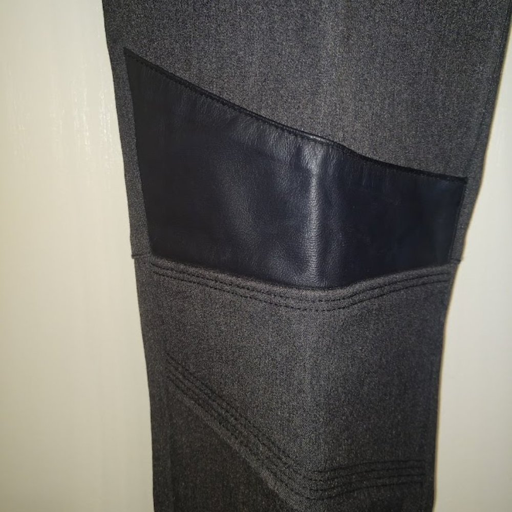 Ecru Trousers, Dark Grey with Black Vegan Leather Knee Detail